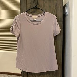 Tan blouse with jeweled arms